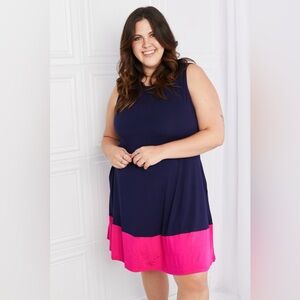 Yelete Full Size Two-Tone Sleeveless Mini Dress with Pockets